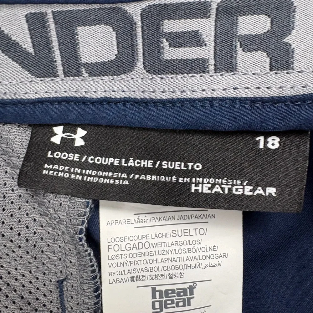 Under Armour Golf Shorts Boys 18 Navy Blue HeatGear Performance Activewear Wicks